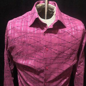 Soho Nordstroms Button Up Pink Embroidered Design Mens Shirt Medium M Size 2